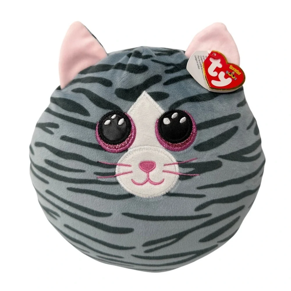 Ty Squish-a-Boos Kiki Grey Tabby Cat Plush Stuffed Animal Medium 10